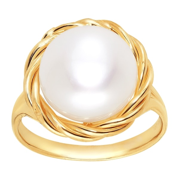 Honora 12 mm Freshwater Button Pearl Twist Ring in 10K Gold
