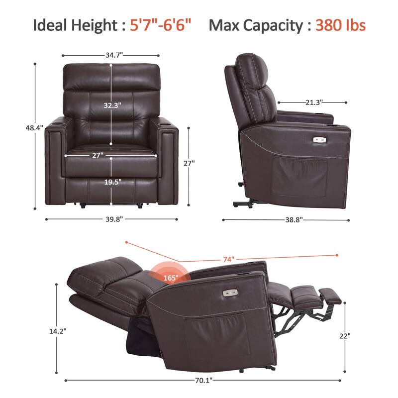 MCombo 380lbs Oversized Dual Motors Power Lift Recliner Chair, for Heights 5'7''-6'6" Big and Tall People, Faux Leather R7177