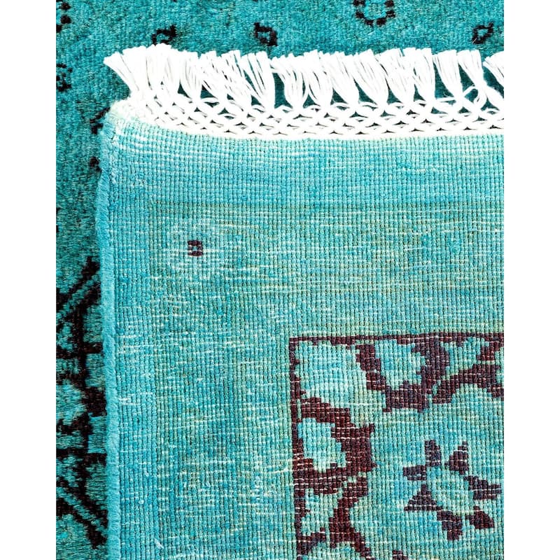 Overton Hand Knotted Wool Vintage Inspired Modern Contemporary Overdyed Blue Area Rug - 6' 0" x 9' 5"