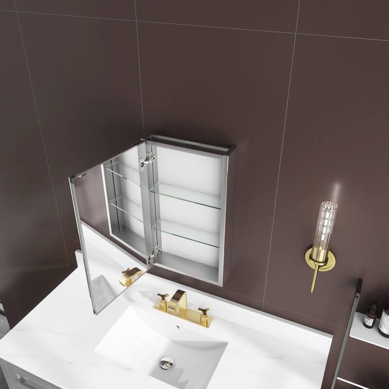 Rectangular Aluminum Recessed Mount/Surface Mount Medicine Cabinet with Mirror and Adjustable shelves