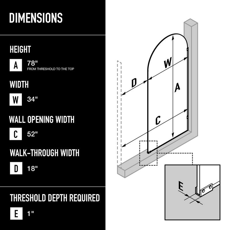 Vigo VG6094PCL3478 Arden 78" High x 34" Wide Hinged Framed Shower Door