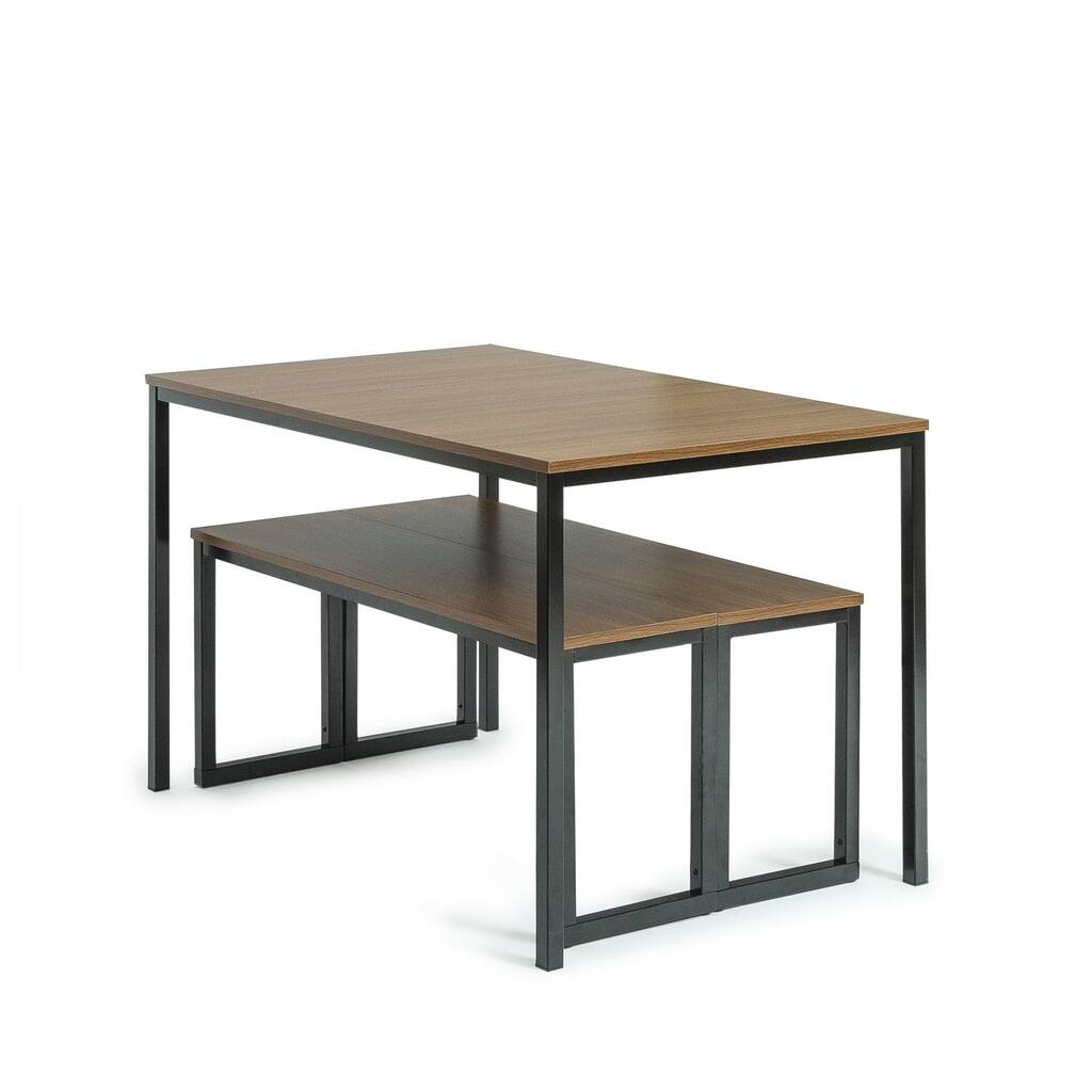 Louis 48" Brown Metal Frame Dining Table with Benches, 3 Piece Dining Set