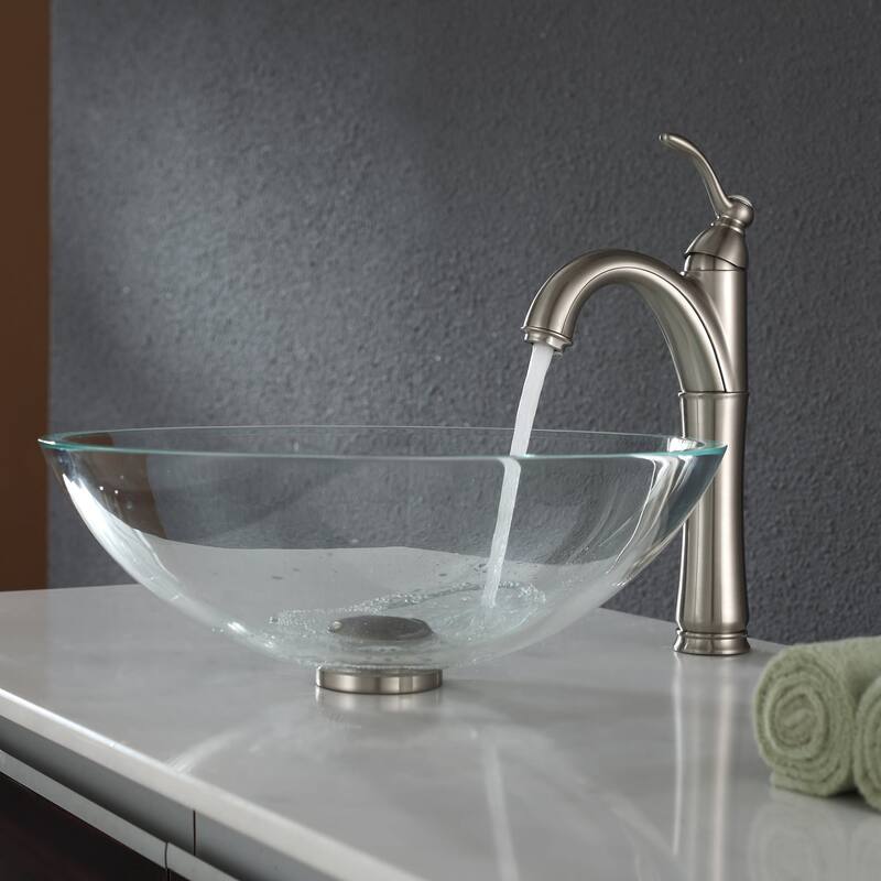 Kraus 16-1/2" Clear Glass Vessel Bathroom Sink - Includes Pop-Up Drain