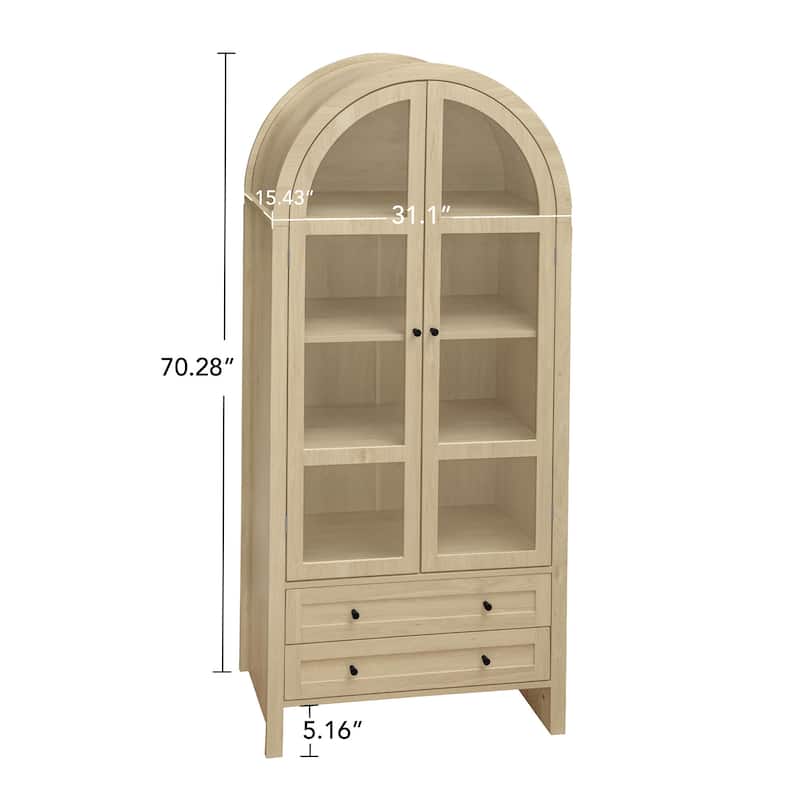Wood Storage Cabinets with Magnetic Door Catcher, Tall Arched Kitchen Cabinet, Display Cabinet with Adjustable Shelves