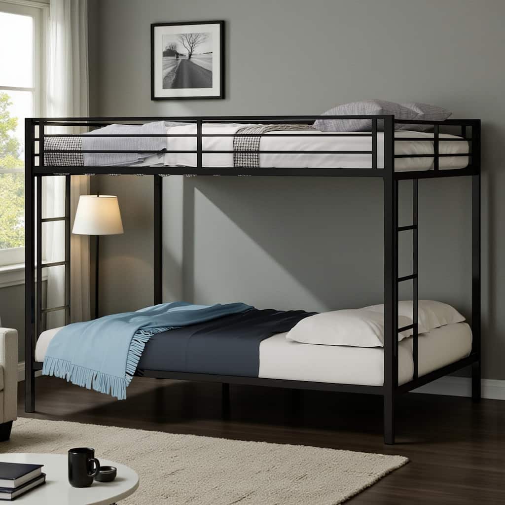 Full/Queen Metal Bunk Bed with Heavy-Duty Square Tube Frame, Dual Sleeping Areas, Space-Saving Design for Shared Rooms