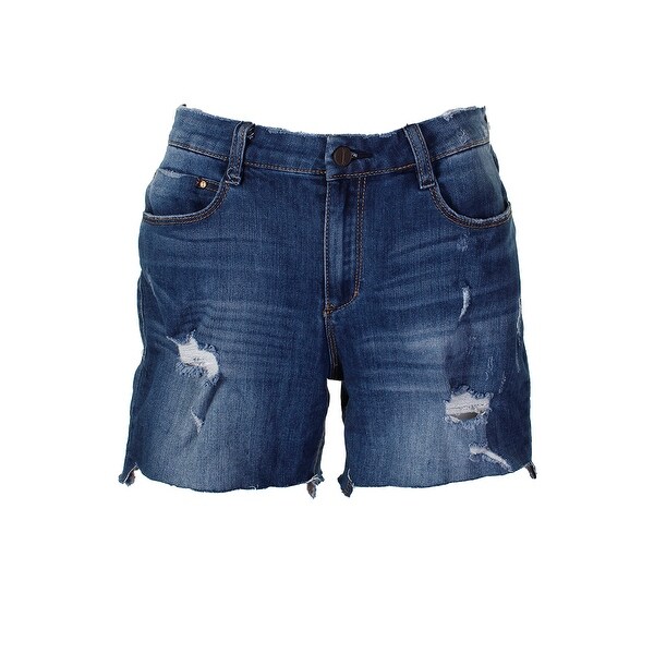 dark blue ripped denim shorts