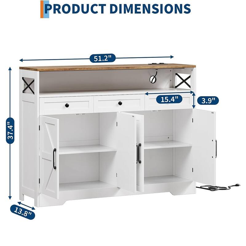 51" Sideboard Buffet Cabinet With Charging Station