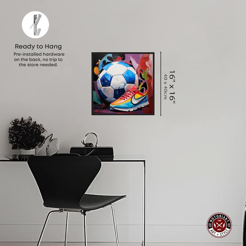 Notoriart Colorful Soccer Sneaker Splash Framed Soccer 1 Piece Canvas Wall Art