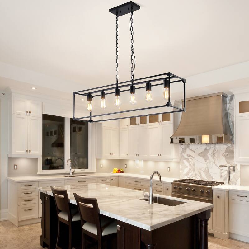 Ezra Farmhouse 41.3 in. Linear 6-Light Chandelier for Kitchen, Dining Room