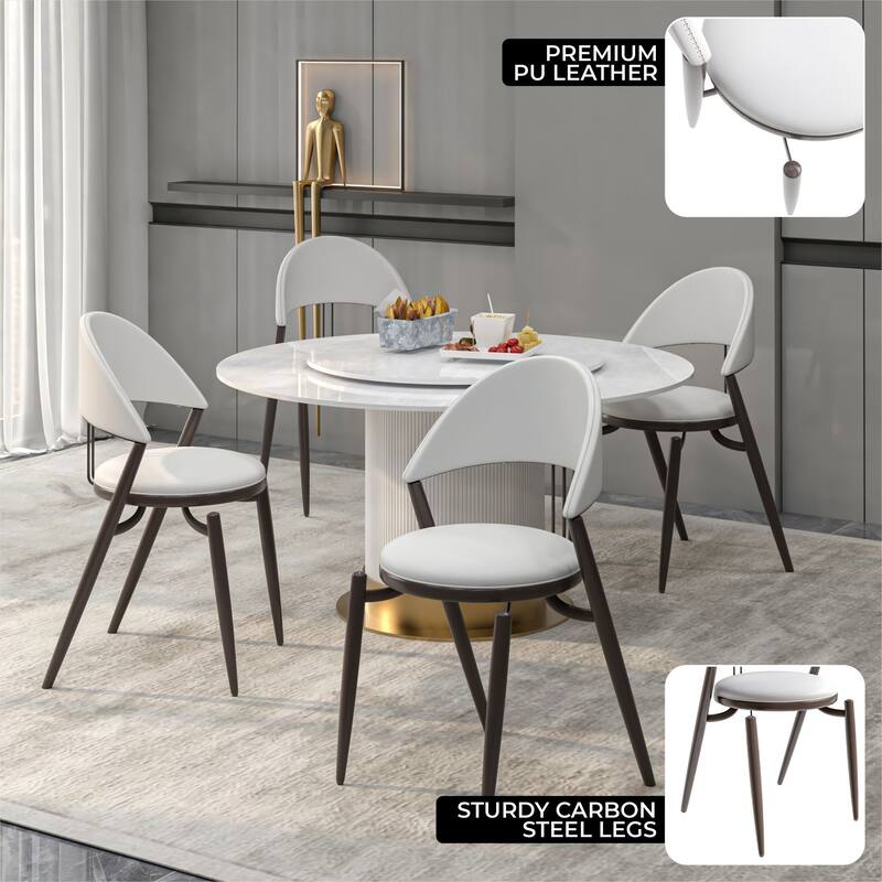 Venice Upholstered Leather Dining Chair Open Back Accent Side Chair with Iron Legs
