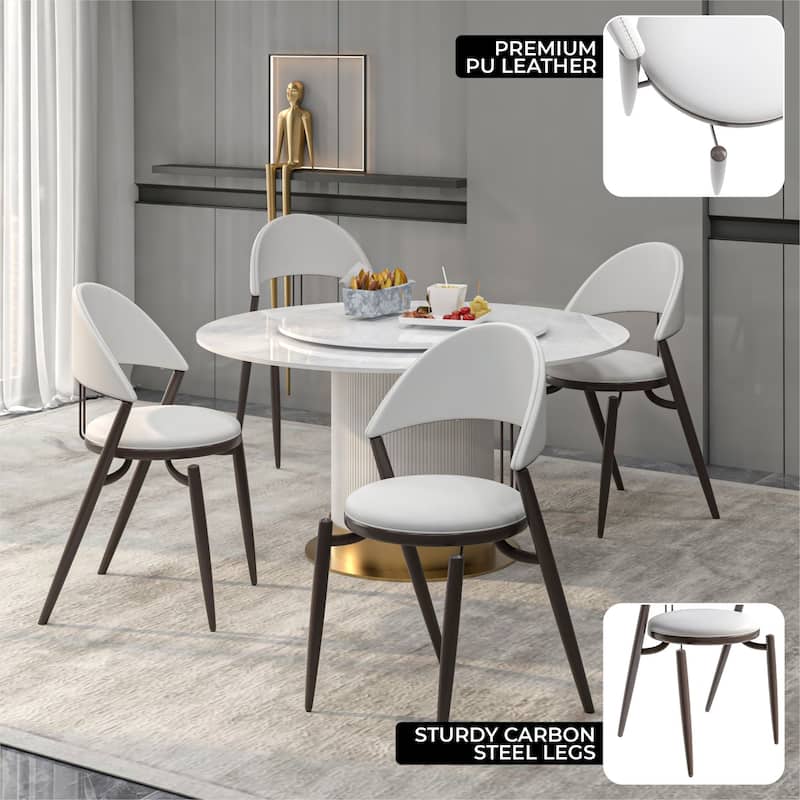Venice Upholstered Leather Dining Chair (Set of 4) Open Back Accent Side Chair with Iron Legs