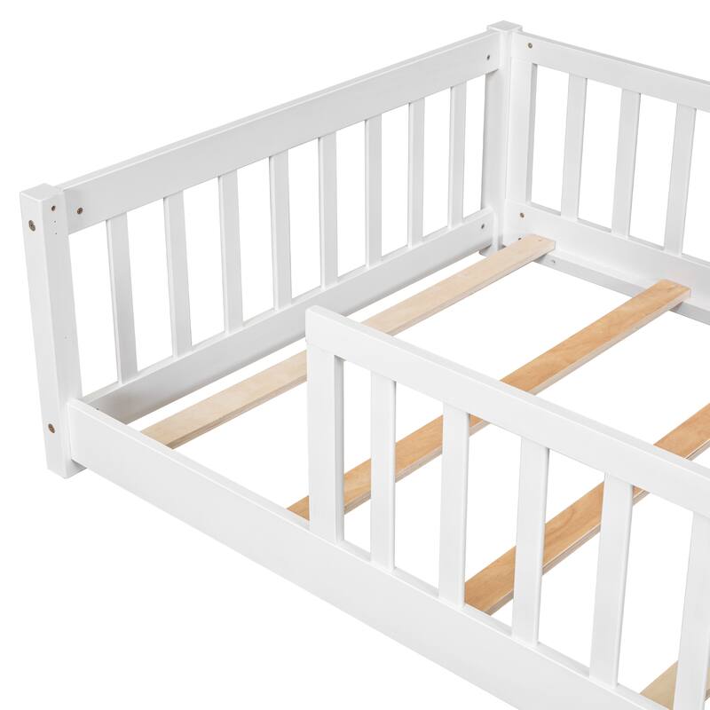 Twin Floor Platform Bed with Fence without Door