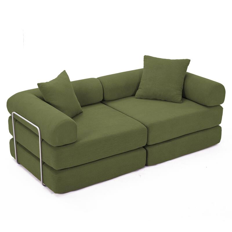 Modular Couch Sofa Bed, Convertible Design with Removable Armrests,Folding Mattress Couch for Small Spaces ,No Assembly