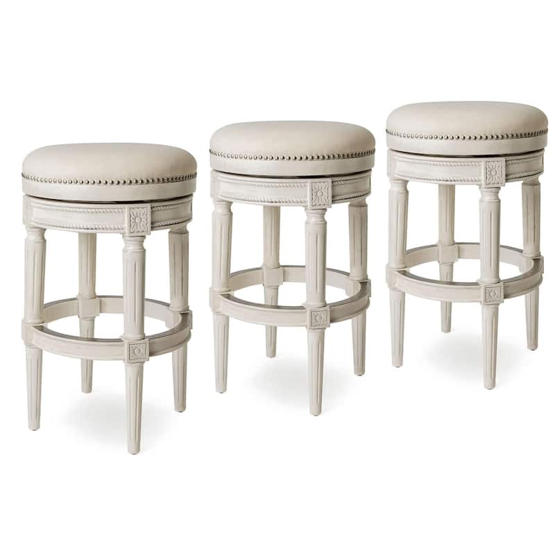 Maven Lane Pullman Backless Swivel Kitchen Stool - Set of 3 - White Oak - Bar Height
