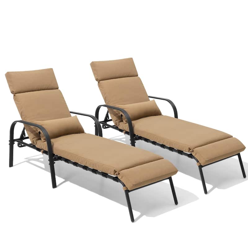 Outdoor Cushioned Adjustable Chaise Lounge Chairs (Set of 2) Patio Pool