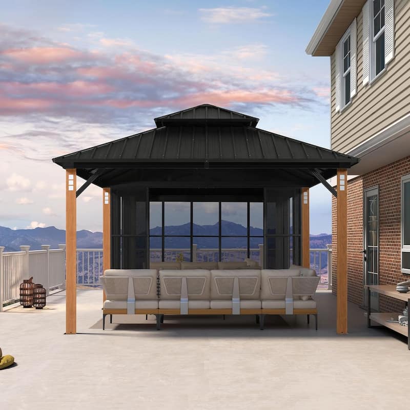 PURPLE LEAF Double Top Outdoor Sunroom All-Weather Screen House Patio Hardtop Gazebo