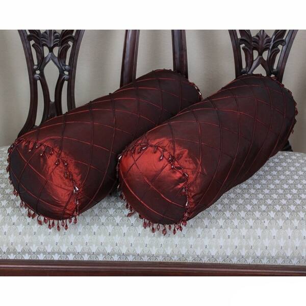 Blazing Needles Beaded Satin Bolster Pillows (Set of 2) On Sale Bed
