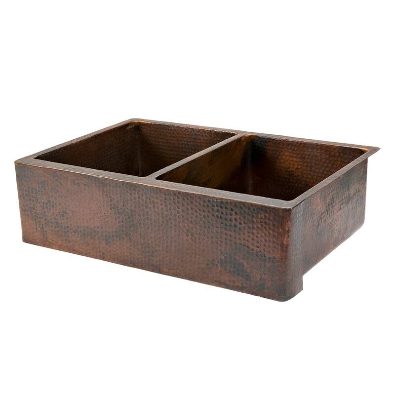 33-in Hammered Copper Kitchen Apron 50/50 Double Basin Sink with Matching Drains, and Accessories (KSP3_KA50DB33229)
