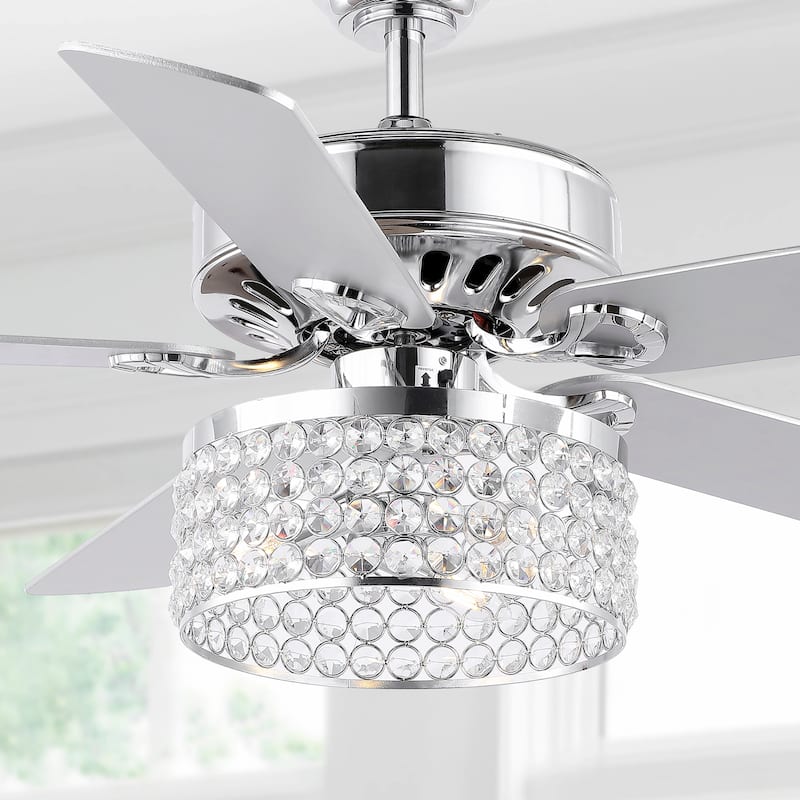 Kristie 52" 3-Light Crystal/Metal Modern Glam Drum LED Ceiling Fan With Remote, Chrome by JONATHAN Y - Hardwired