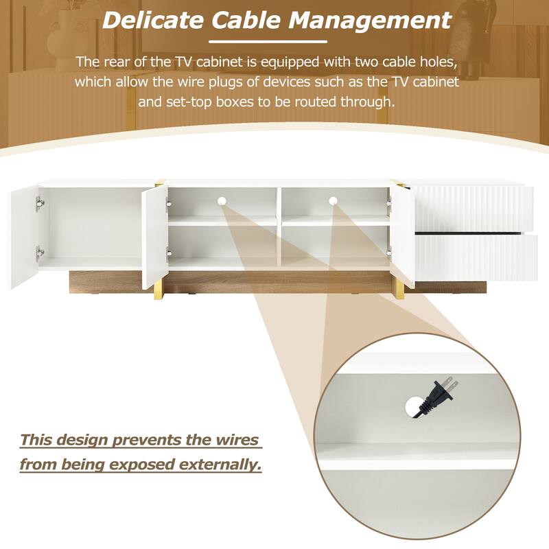 Modern Fluted TV Stand for TVs Up to 80" - Elegant Media Console with Cabinets & Drawers