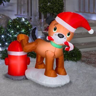 Gemmy Christmas Inflatable Tinkle Tidings with Puppy and Fire Hydrant, 3 ft Tall