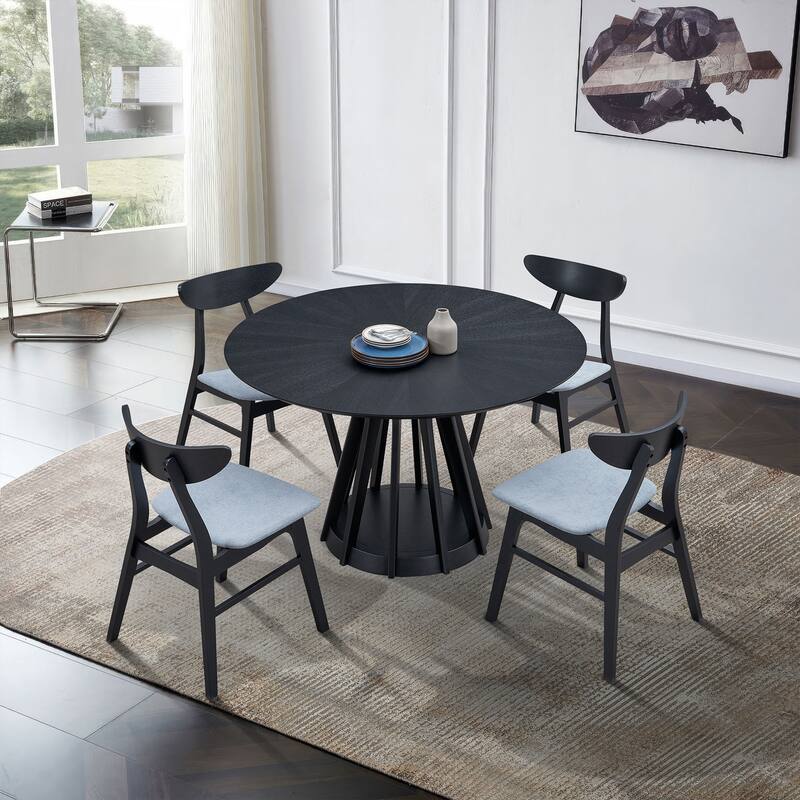 5-piece Modern Dining Table Chairs Set Kitchen Wooden Dining Table Casual Dining Table with 4 Upholstered Dining Chairs