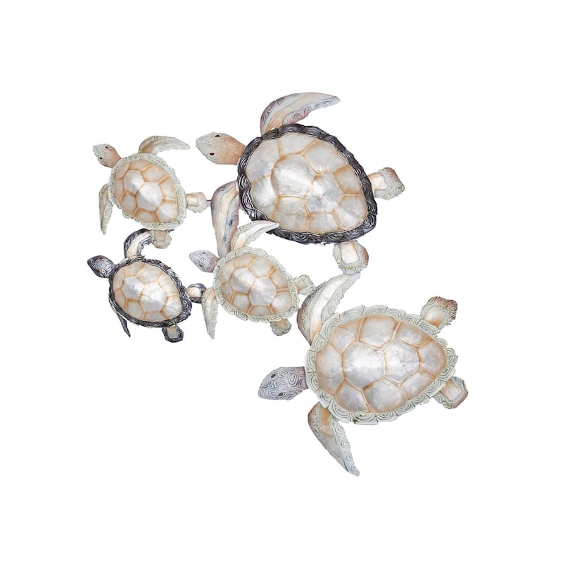 Mixed Metal Capiz Wall Decor Of Turtles