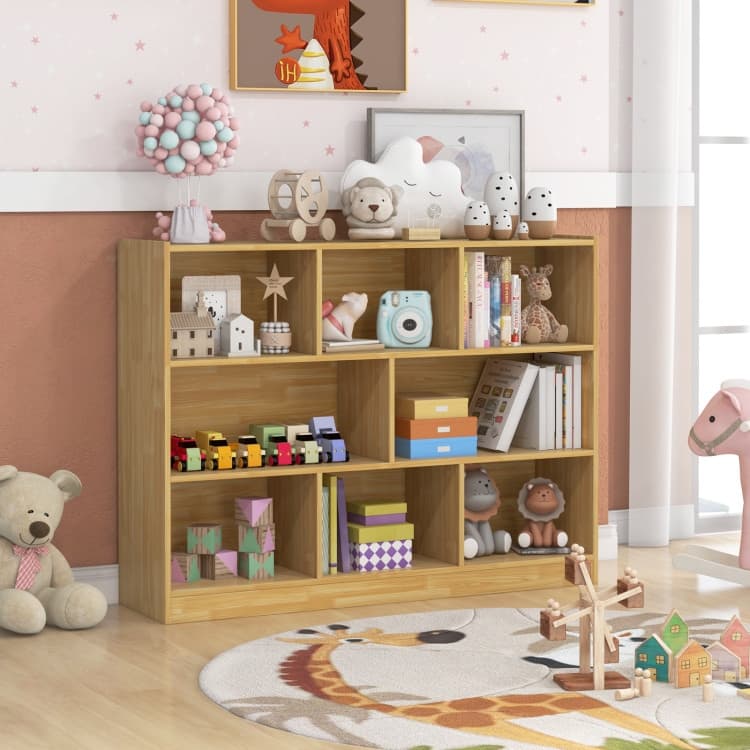 Freestanding 3-Tier Bookcase with 8 Open Cubes and Sturdy Screw Construction and Floor Protection - Yellow
