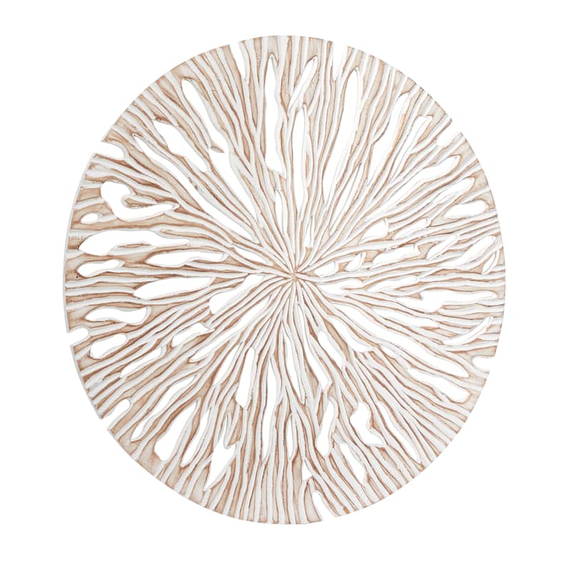Wooden Starburst Handmade Intricately Carved Wall Decor - Beige - Roche River Decor