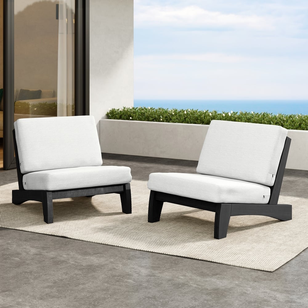 Outdoor Teak Wood Waterproof Armless Chair Loveseat with Cushions