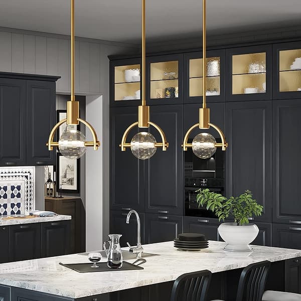 Modern gold brushed brass finish pendant lighting kitchen island LED