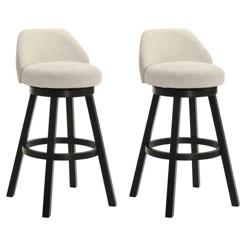Erika Upholstered Swivel Bar Stool, Counter Height Barstool with Fabric Seat - Set of 2 - Cream/Black - Bar Height