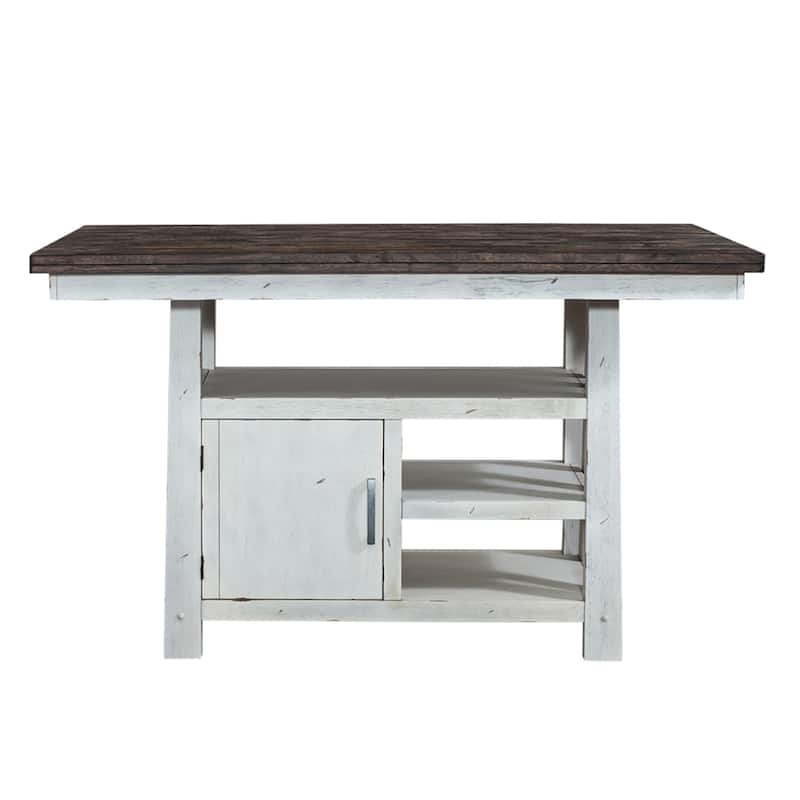 Farmhouse White and Wood Tone 5 Piece Gathering Table Set