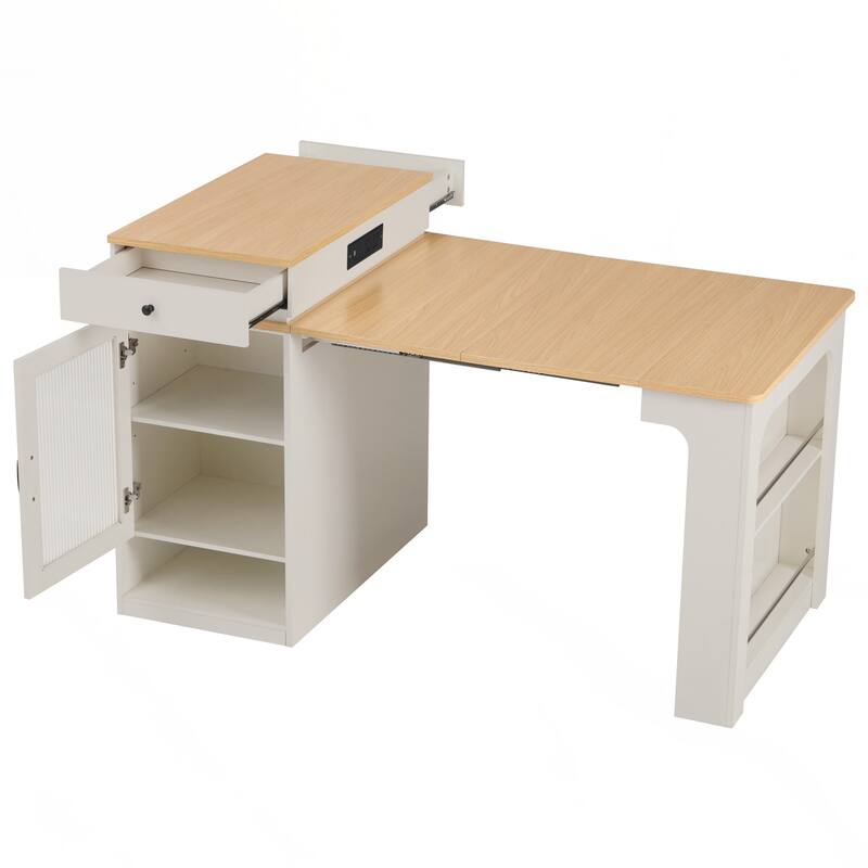 Kitchen Storage Table with Double-sided Storage, Kitchen Island with 2 Drawers