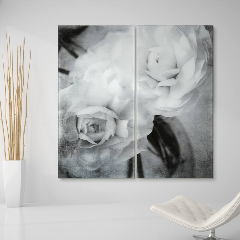 Dark Ranunculus I AB Frameless Free Floating Tempered Glass Panel Graphic Wall Art Set of 2