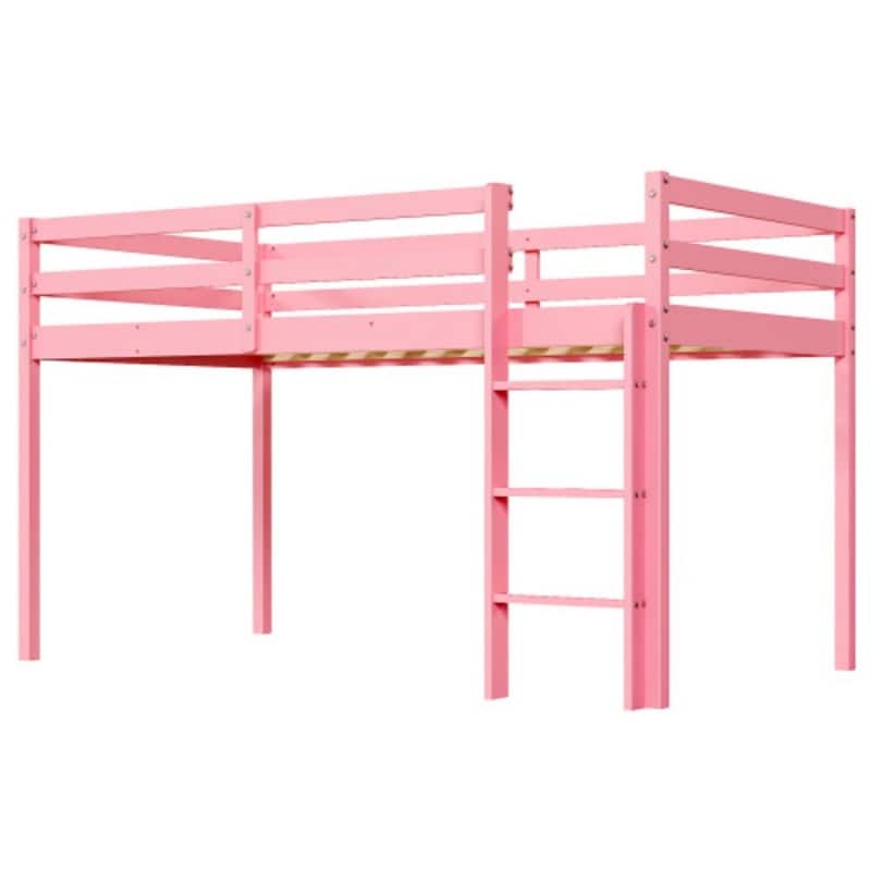 Solid Wood Toddler Platforms Loft Bed Twin Size With Stairs - Pink