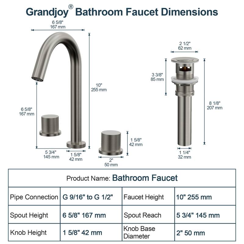 GRANDJOY 8" High Arc Widespread Double Handle Faucet