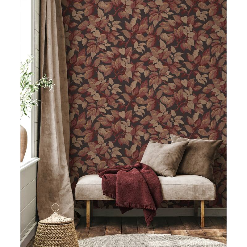Canopy Burgundy Leaf Wallpaper