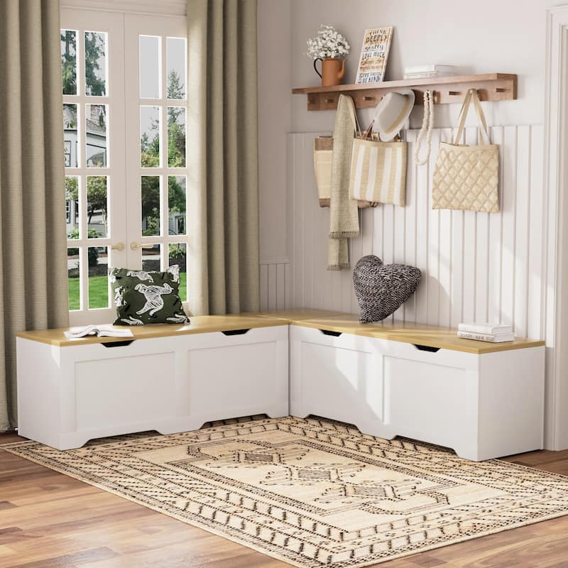 3-Piece L-Shaped Storage Bench with Cushion for Kitchen Corner, Toy Storage & Reading Nook