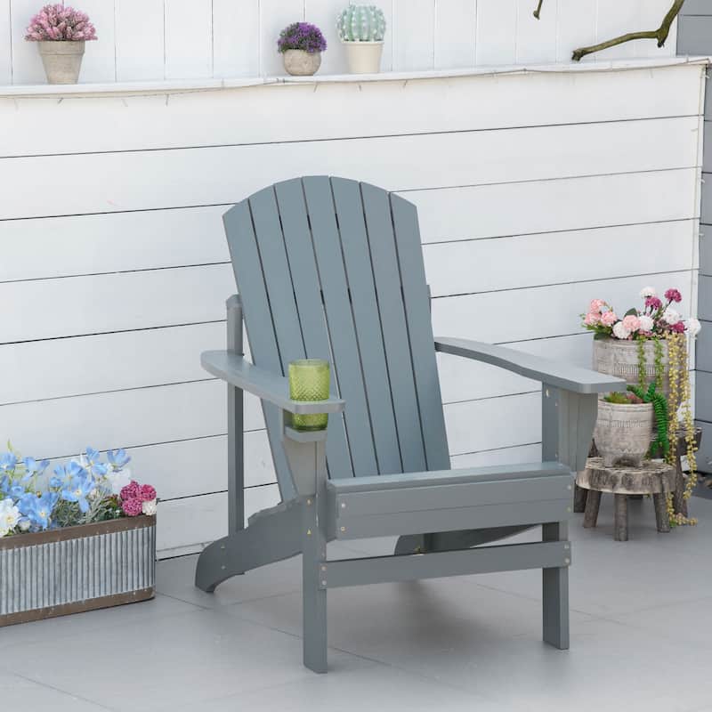 Outsunny Oversized Fir Wood Adirondack Chair with Cup Holder - Dark Grey