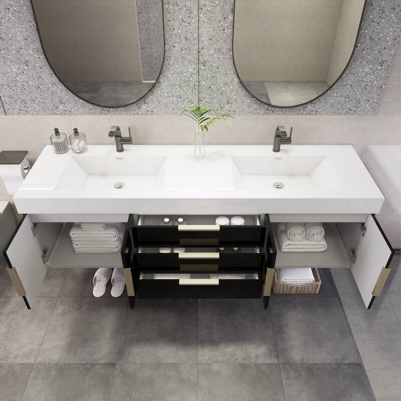 Noble 72" Wall Mounting Vanity with Reinforced Acrylic Double Sink