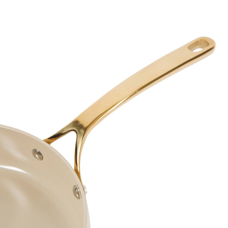 Bloomhouse 10 Inch Heavy Duty Aluminum Premium PFA Free Ceramic Nonstick Frying Pan Skillet with Lid - Almond Cream