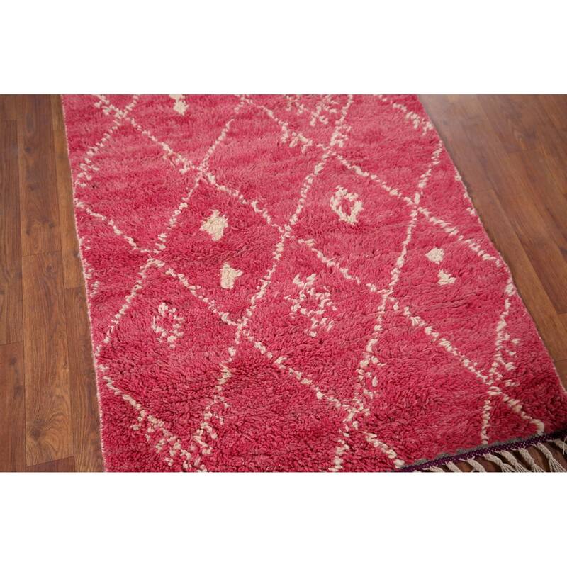 Trellis Plush Moroccan Accent Rug Handmade Pink Wool Carpet - 3'1" x 5'6"