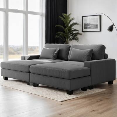 90"W Sleeper Sofa Square Arm Couch with Cushions and 2 pillows for Living Room,Grey
