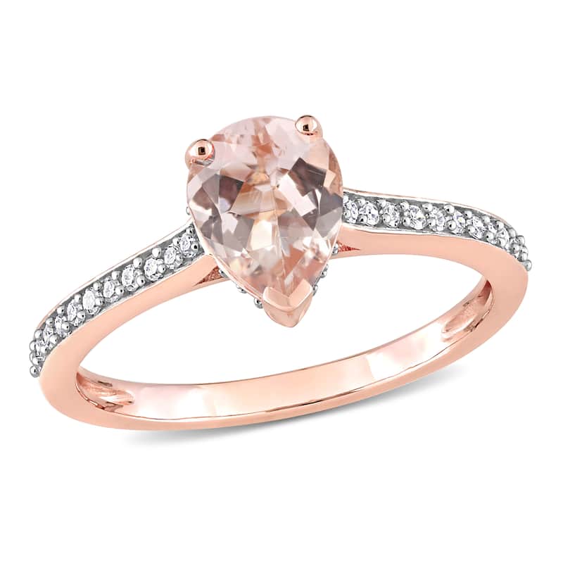Miadora 10k Rose Gold Pear-cut Morganite and 1/8ct TDW Diamond Teardrop Ring