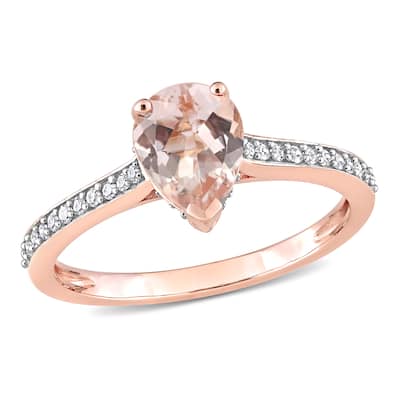 Miadora 10k Rose Gold Pear-cut Morganite and 1/8ct TDW Diamond Teardrop Ring