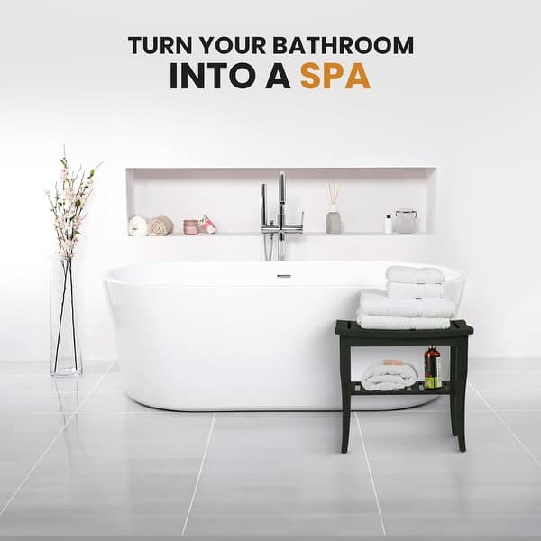 Shower Chair Bamboo Bath Stool Shower Bench, Non-Slip Feet Shower Chair Seat, Bamboo 2-Tier Spa Shower Stool With Storage Shelf, For Spa Bathroom