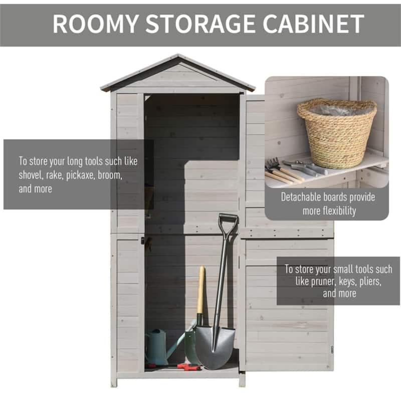 Premium Wooden Outdoor Storage Cabinet Light Grey Fir Wood Garden Shed with Lockable Door and Sloped Roof