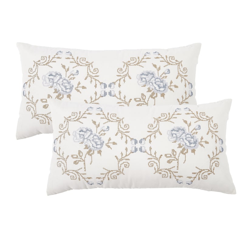 Canvas Pillow Shells with Rose Embellishments (Set of 2), NO INSERT