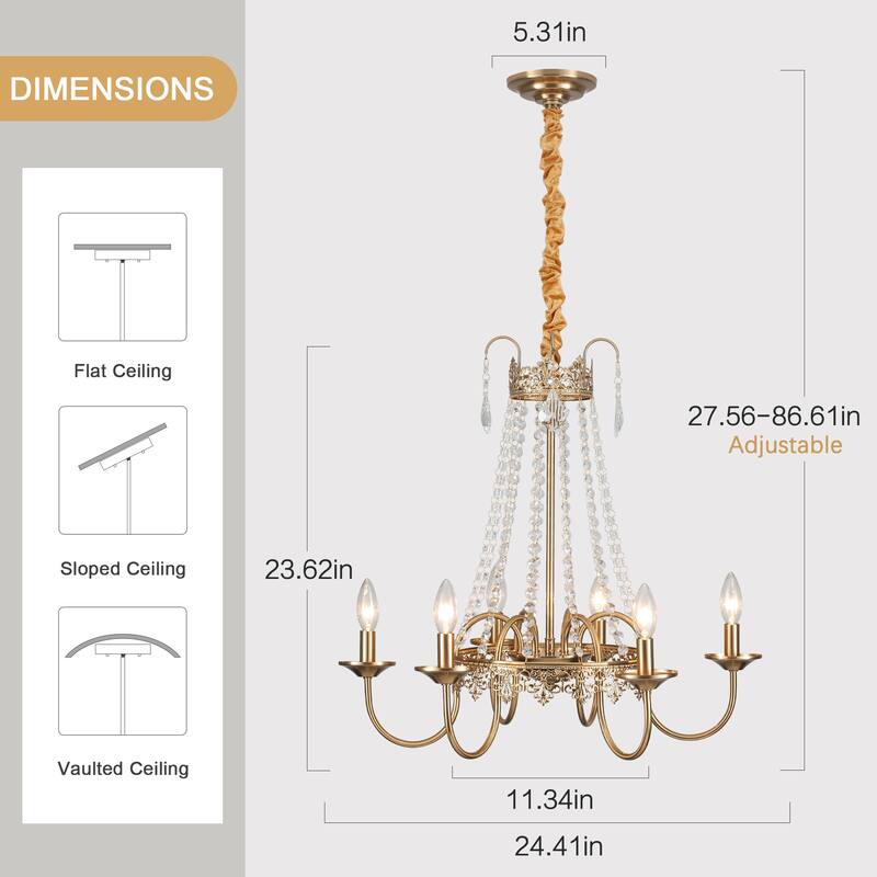6-Light Candle Design Hanging Crystal Linear Chandelier Lighting for Kitchen Island